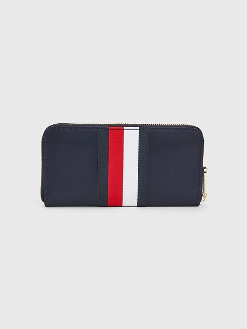 Portfele Tommy Hilfiger Large Zip-Around Signature Damskie Niebieskie | TH015UKO