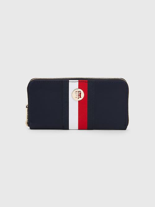 Portfele Tommy Hilfiger Large Zip-Around Signature Damskie Niebieskie | TH015UKO