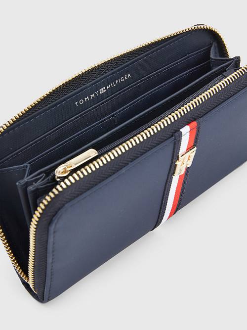 Portfele Tommy Hilfiger Large Zip-Around Signature Damskie Niebieskie | TH018USL