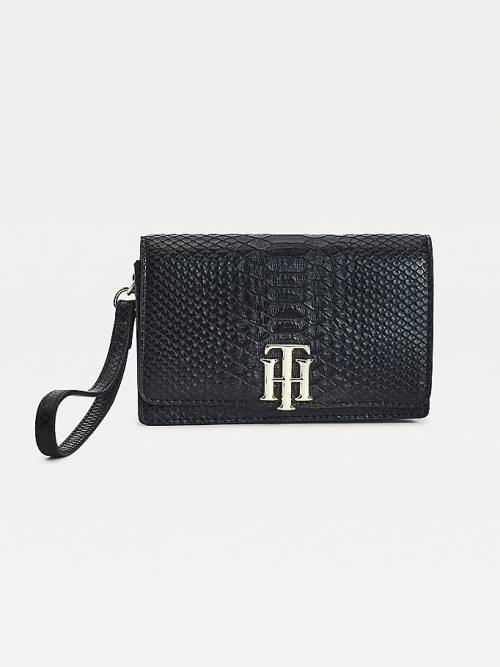 Portfele Tommy Hilfiger Medium Monogram Lock Snake Print Damskie Czarne | TH937DEP