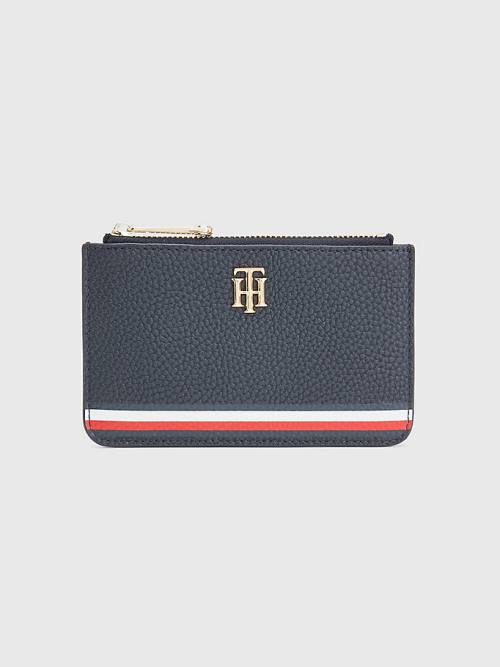 Portfele Tommy Hilfiger Signature Monogram Card Holder Damskie Niebieskie | TH082PRB