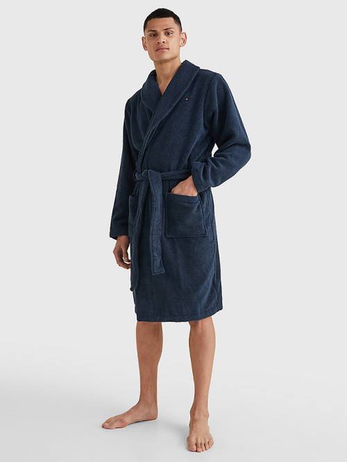 Pyjamas Tommy Hilfiger Bawełniane Towelling Bathrobe Męskie Niebieskie | TH031TNE