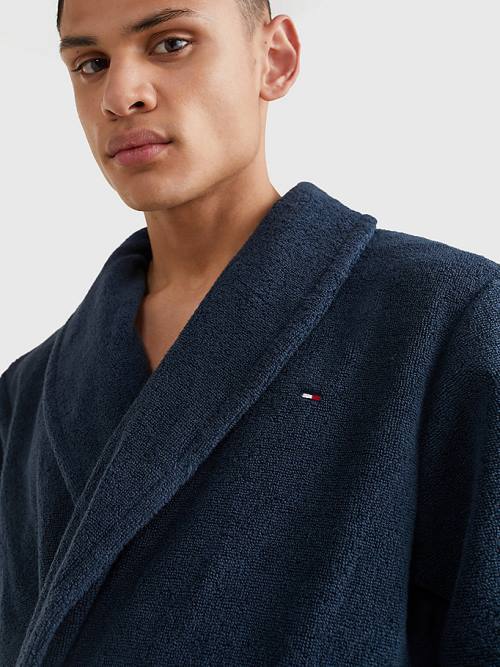 Pyjamas Tommy Hilfiger Bawełniane Towelling Bathrobe Męskie Niebieskie | TH031TNE