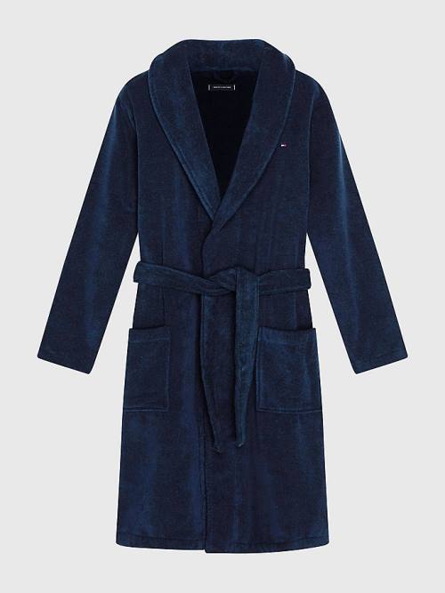 Pyjamas Tommy Hilfiger Bawełniane Towelling Bathrobe Męskie Niebieskie | TH031TNE