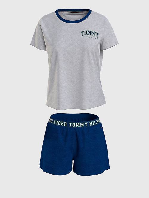 Pyjamas Tommy Hilfiger Logo Contrast Trim Krótkie Set Damskie Beżowe | TH635NXH