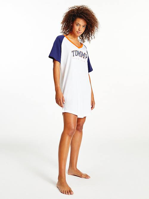 Pyjamas Tommy Hilfiger Logo Contrast Trim Colour-Blocked Nightdress Damskie Niebieskie | TH703MYE