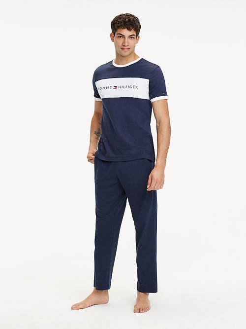 Pyjamas Tommy Hilfiger Original Colour-Blocked Logo Męskie Niebieskie | TH235JSW