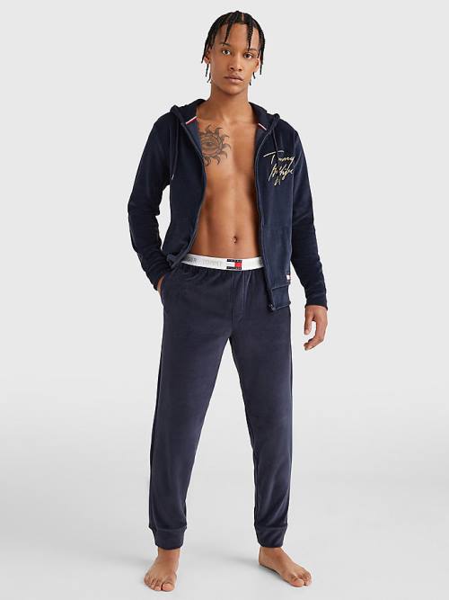 Pyjamas Tommy Hilfiger Velour Repeat Logo Joggers Męskie Niebieskie | TH913NMV