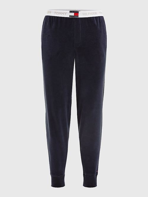 Pyjamas Tommy Hilfiger Velour Repeat Logo Joggers Męskie Niebieskie | TH913NMV