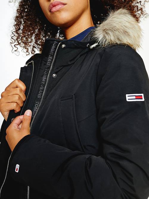 Płaszcze Tommy Hilfiger Essential Faux Fur Trim Down Parka Damskie Czarne | TH619ULA