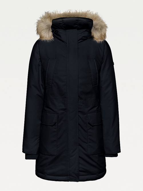 Płaszcze Tommy Hilfiger Essential Faux Fur Trim Down Parka Damskie Czarne | TH619ULA