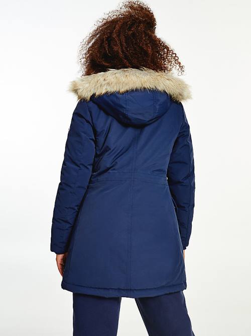 Płaszcze Tommy Hilfiger Essential Faux Fur Trim Down Parka Damskie Niebieskie | TH930BOZ