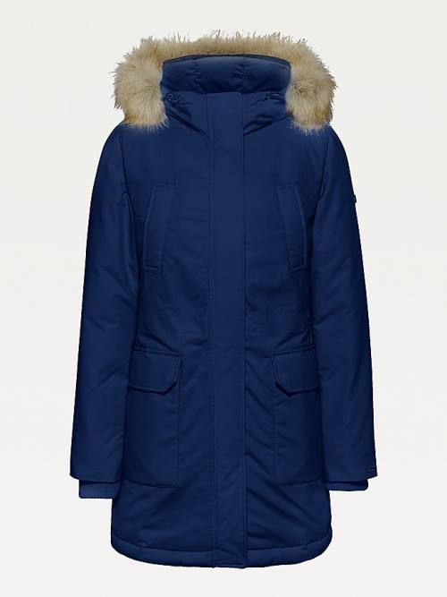 Płaszcze Tommy Hilfiger Essential Faux Fur Trim Down Parka Damskie Niebieskie | TH930BOZ