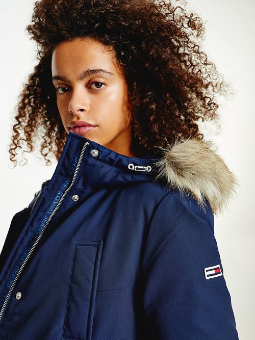 Płaszcze Tommy Hilfiger Essential Faux Fur Trim Down Parka Damskie Niebieskie | TH930BOZ