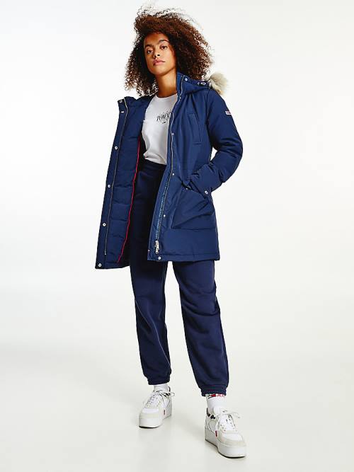 Płaszcze Tommy Hilfiger Essential Faux Fur Trim Down Parka Damskie Niebieskie | TH930BOZ