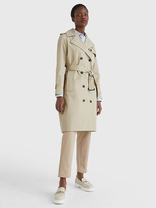 Płaszcze Tommy Hilfiger Organic Bawełniane Trench Damskie Beżowe | TH175XHP