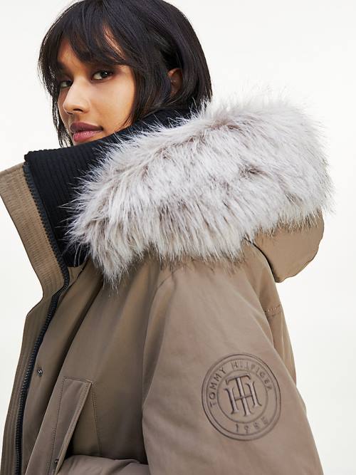 Płaszcze Tommy Hilfiger TH Protect Down Faux Fur Parka Damskie Brązowe | TH643YEP