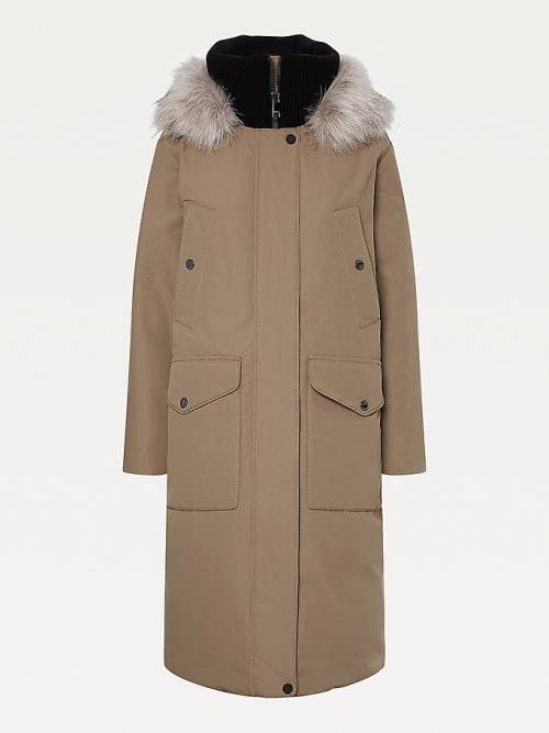 Płaszcze Tommy Hilfiger TH Protect Down Faux Fur Parka Damskie Brązowe | TH643YEP