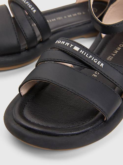 Sandały Tommy Hilfiger Ankle Paskiem Logo Dziewczynka Czarne | TH197LHM