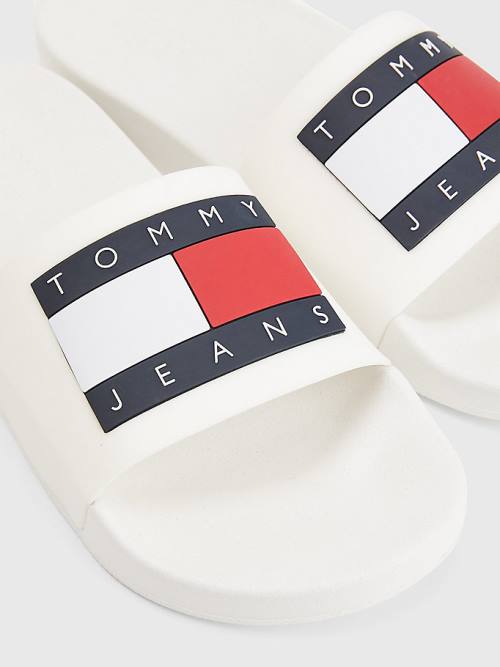 Sandały Tommy Hilfiger Badge Pool Slides Męskie Białe | TH269ITJ