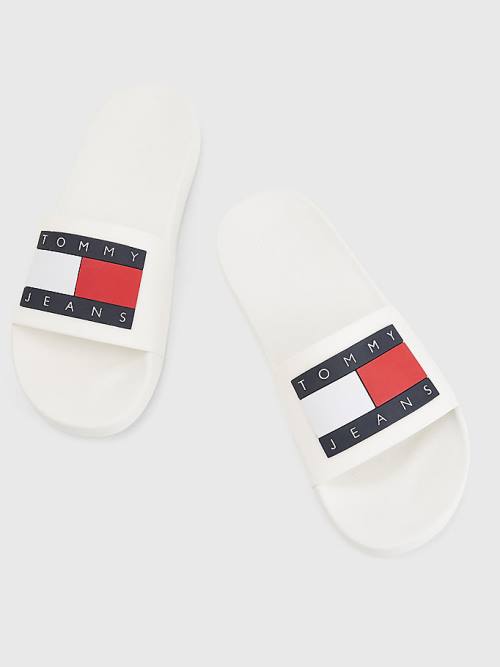 Sandały Tommy Hilfiger Badge Pool Slides Męskie Białe | TH269ITJ