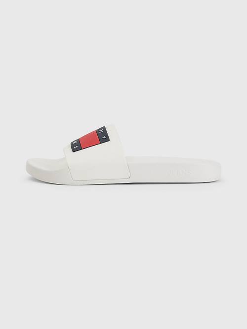 Sandały Tommy Hilfiger Badge Pool Slides Męskie Białe | TH269ITJ