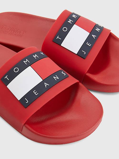 Sandały Tommy Hilfiger Badge Pool Slides Męskie Czerwone | TH486MEF