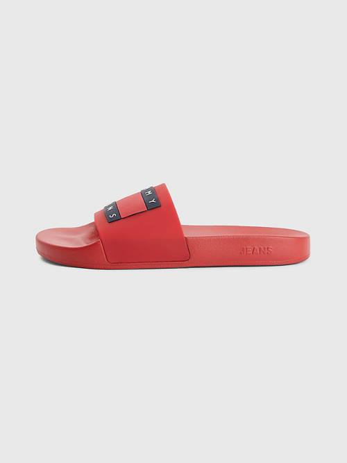 Sandały Tommy Hilfiger Badge Pool Slides Męskie Czerwone | TH486MEF