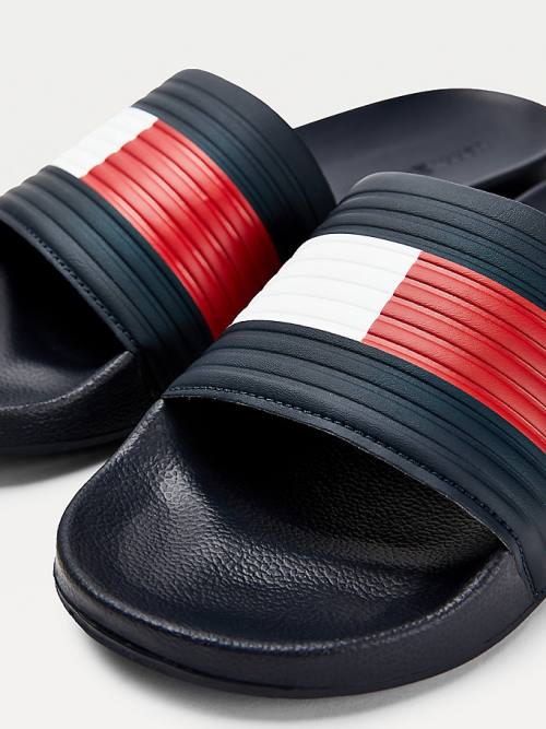 Sandały Tommy Hilfiger Embossed Flag Pool Slides Męskie Niebieskie | TH897IZD