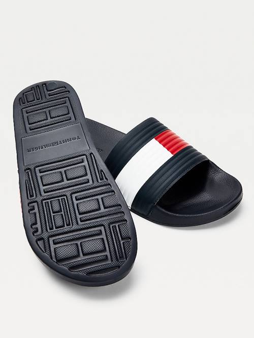 Sandały Tommy Hilfiger Embossed Flag Pool Slides Męskie Niebieskie | TH897IZD