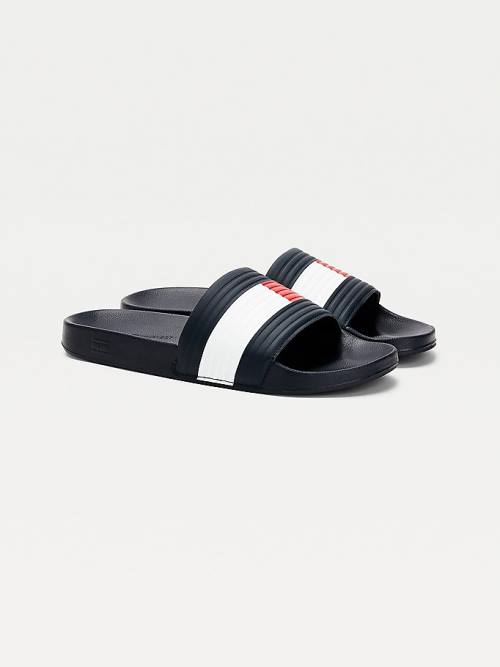 Sandały Tommy Hilfiger Embossed Flag Pool Slides Męskie Niebieskie | TH897IZD