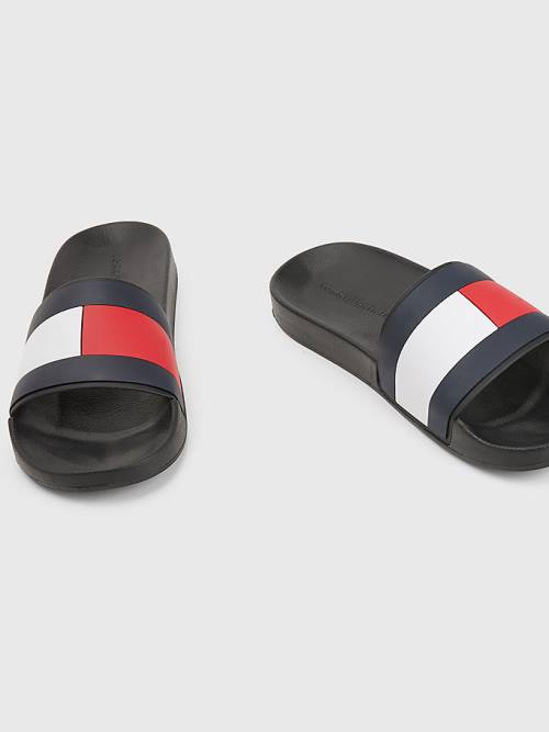 Sandały Tommy Hilfiger Flag Pool Slides Męskie Czarne | TH461BUZ