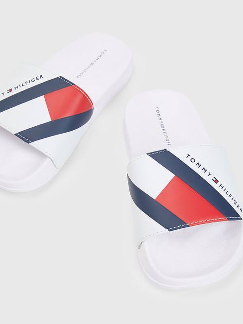 Sandały Tommy Hilfiger Flag Print Pool Slides Chłopięce Białe | TH385DCF