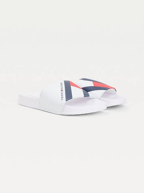 Sandały Tommy Hilfiger Flag Print Pool Slides Chłopięce Białe | TH385DCF