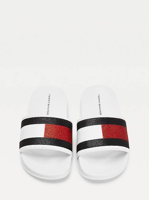 Sandały Tommy Hilfiger Flag Print Slides Dziewczynka Białe | TH354YUN