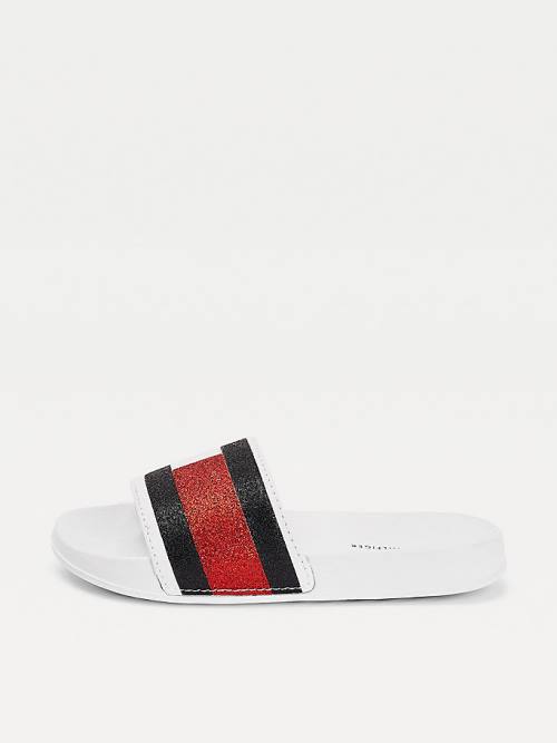 Sandały Tommy Hilfiger Flag Print Slides Dziewczynka Białe | TH354YUN