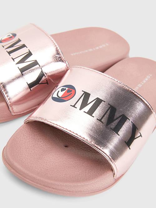 Sandały Tommy Hilfiger High Shine Smile Print Pool Slides Dziewczynka Różowe | TH407KGO