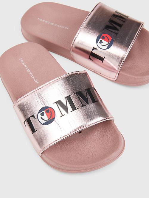 Sandały Tommy Hilfiger High Shine Smile Print Pool Slides Dziewczynka Różowe | TH407KGO