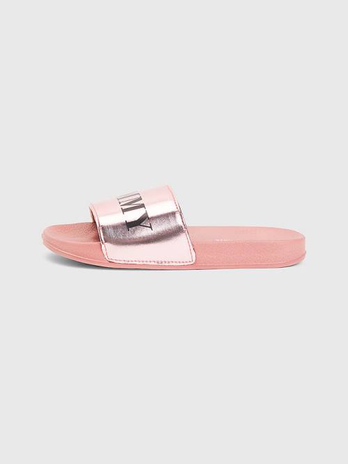 Sandały Tommy Hilfiger High Shine Smile Print Pool Slides Dziewczynka Różowe | TH407KGO