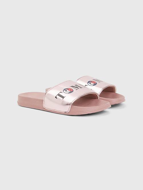 Sandały Tommy Hilfiger High Shine Smile Print Pool Slides Dziewczynka Różowe | TH407KGO