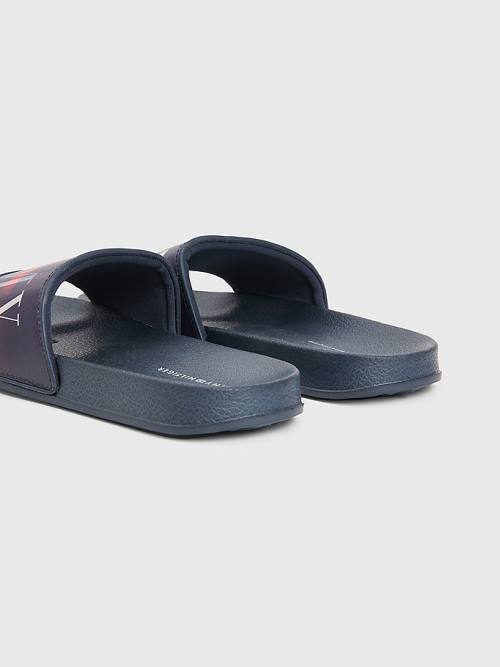 Sandały Tommy Hilfiger Holographic Logo Pool Slides Chłopięce Niebieskie | TH124FWR