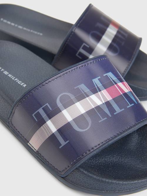 Sandały Tommy Hilfiger Holographic Logo Pool Slides Chłopięce Niebieskie | TH124FWR