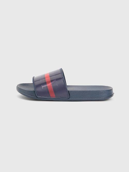 Sandały Tommy Hilfiger Holographic Logo Pool Slides Chłopięce Niebieskie | TH124FWR