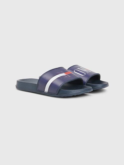 Sandały Tommy Hilfiger Holographic Logo Pool Slides Chłopięce Niebieskie | TH124FWR