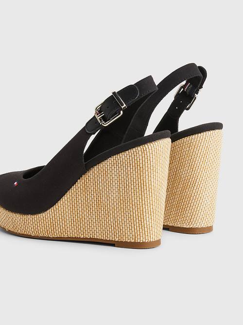 Sandały Tommy Hilfiger Iconic Bez Pięty Espadryle High Heel Wedges Damskie Czarne | TH096VLQ