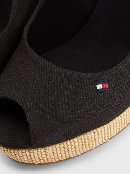 Sandały Tommy Hilfiger Iconic Bez Pięty Espadryle High Heel Wedges Damskie Czarne | TH096VLQ