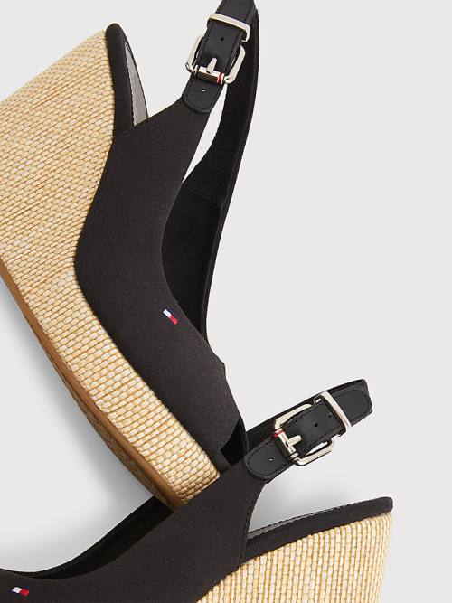 Sandały Tommy Hilfiger Iconic Bez Pięty Espadryle High Heel Wedges Damskie Czarne | TH096VLQ