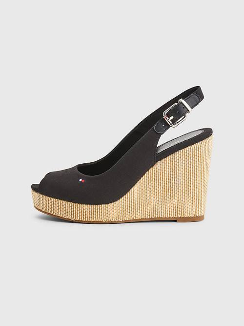 Sandały Tommy Hilfiger Iconic Bez Pięty Espadryle High Heel Wedges Damskie Czarne | TH096VLQ