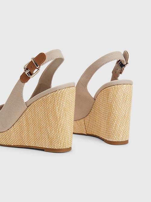 Sandały Tommy Hilfiger Iconic Bez Pięty Espadryle High Heel Wedges Damskie Beżowe | TH189GJD