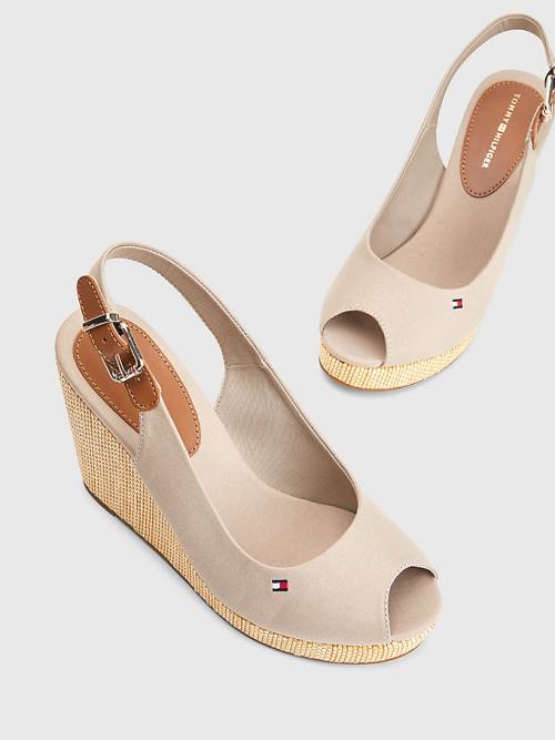 Sandały Tommy Hilfiger Iconic Bez Pięty Espadryle High Heel Wedges Damskie Beżowe | TH189GJD